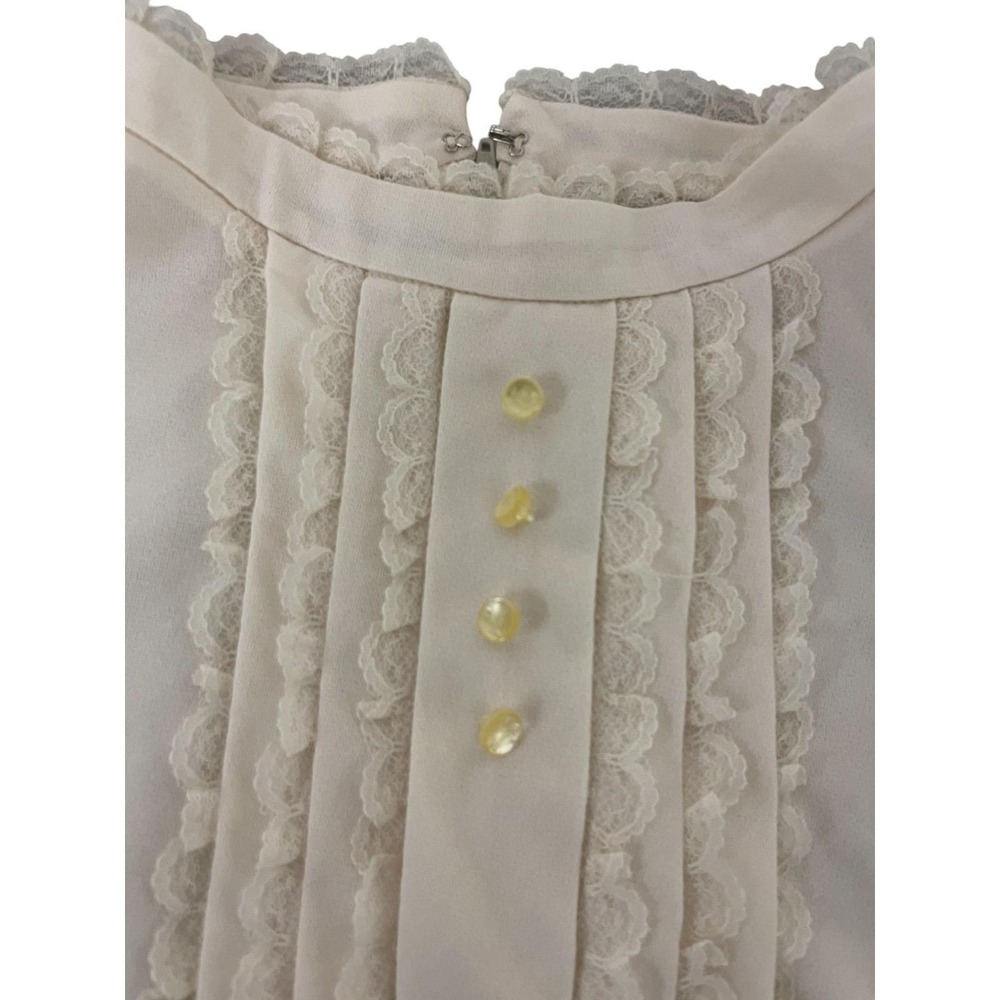 JC Penney Fashion Dress Womens Size Medium Ivory Ruffle Lace Pleated Long Sleeve - Picture 4 of 8